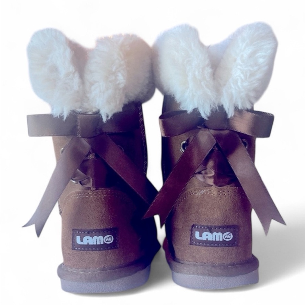 Lamo Girl size 2 Audrey Suede Leather Boots in Chestnut Brown with fur NEW!!!